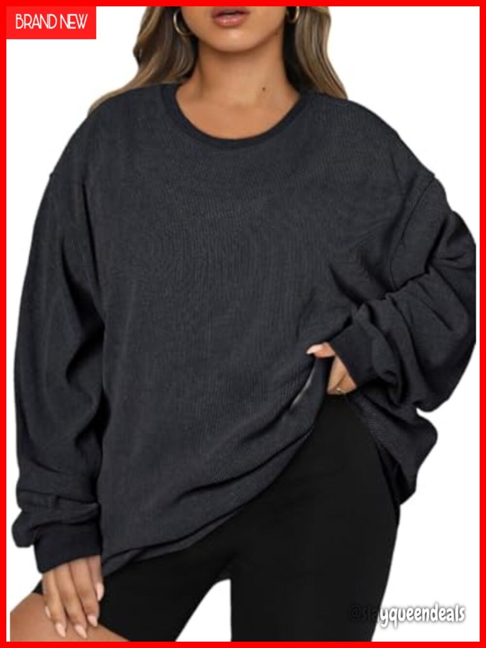 Plus Size Oversized Crew Neck Long Sleeve Sweatshirt Pullover Top